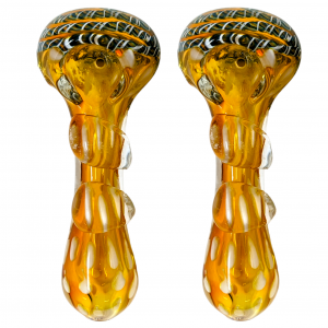 5" Gold Fumed Stipple Art R4 Work Spoon Hand Pipe - 2Pk [YT26]